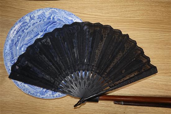 A boxed ivory fan, three other fans and a quantity of ladys gloves